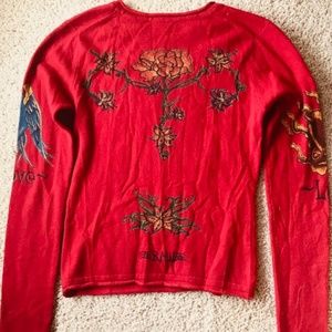 VOIRE wool Sweater Flowers Red Size S